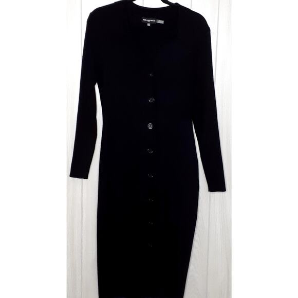 Karl Lagerfeldt Sweater Long Sleeve Ribbed Midi Dress Black NWOT Size Large